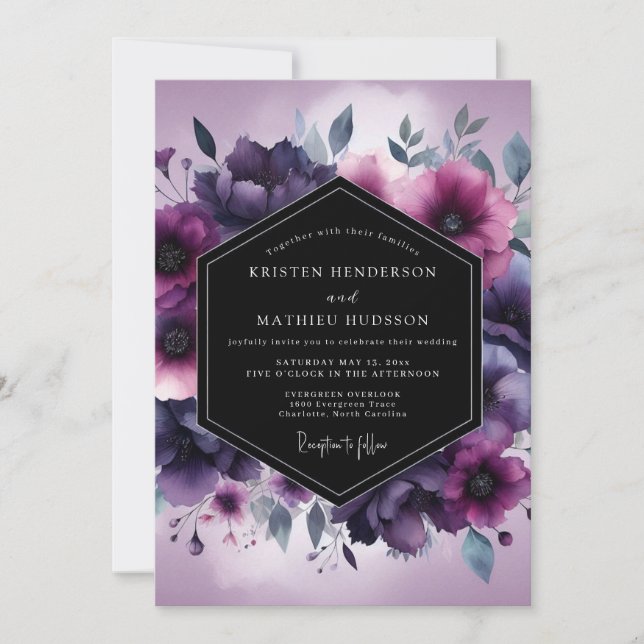Invitation Mariage Flore Crépuscule Améthyste (Devant)
