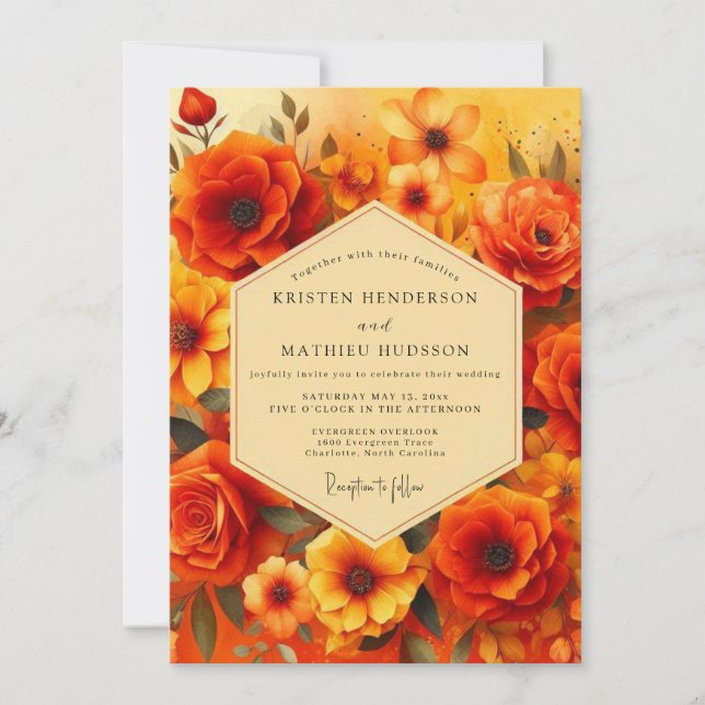 Invitation Mariage Flore de coucher de soleil ambre (Devant)