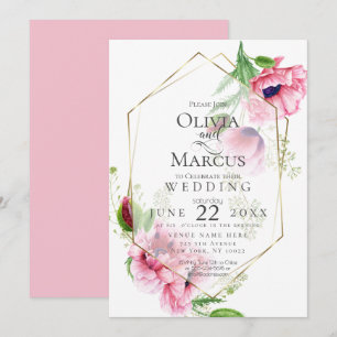 Invitation MARIAGE   Flore de pavot rose printanier