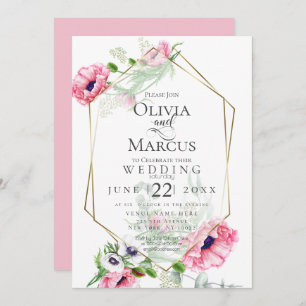 Invitation MARIAGE   Flore de pavot rose printanier