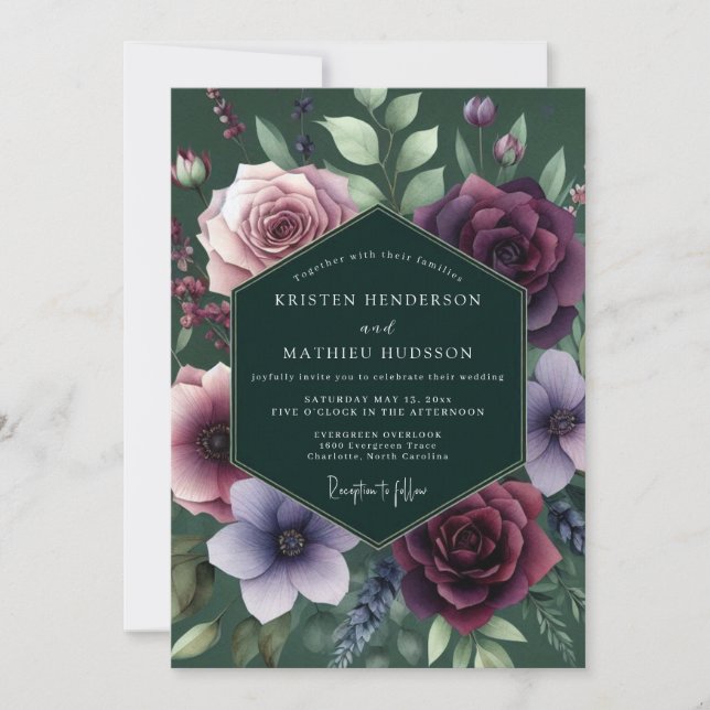 Invitation Mariage Flore Émeraude aux Tons de Joyaux (Devant)