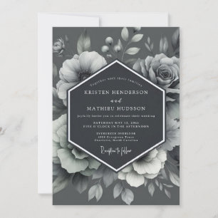 Invitation Mariage Flore Gravée Graphite