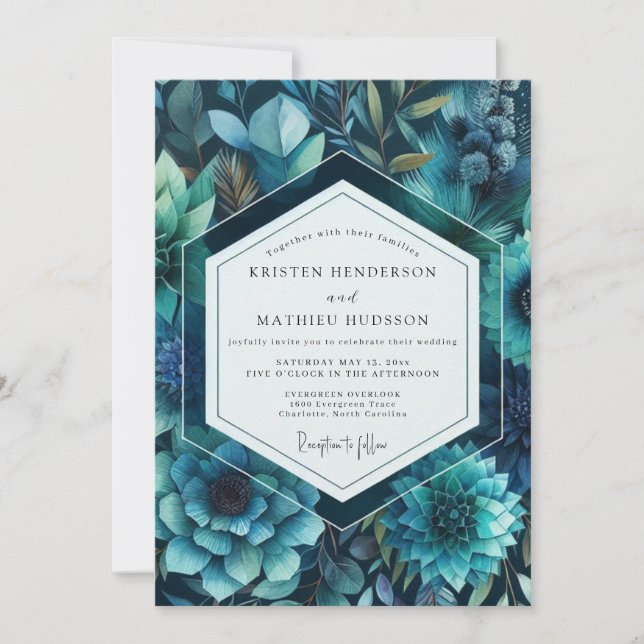 Invitation Mariage Flore Luxuriante Saphir (Devant)