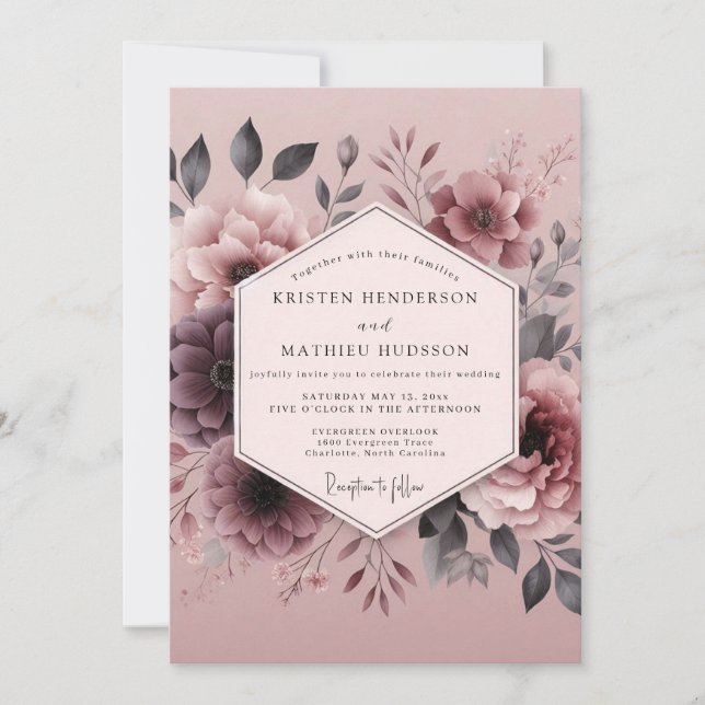 Invitation Mariage Flore Mauve Sombre (Devant)