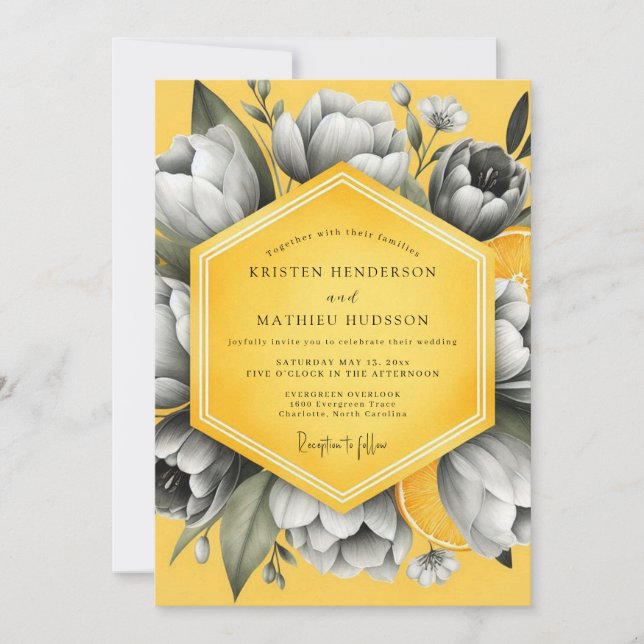 Invitation Mariage Flore Monochrome Verge d'Or (Devant)