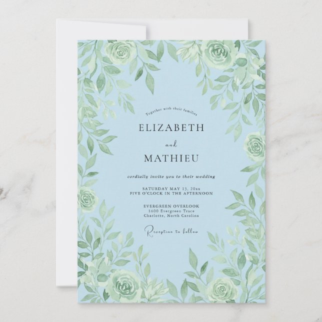 Invitation Mariage Florissant Bleu Céleste (Devant)