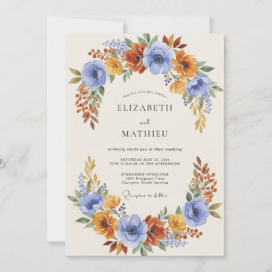 Invitation Mariage Florissant Bleu Orange Automne