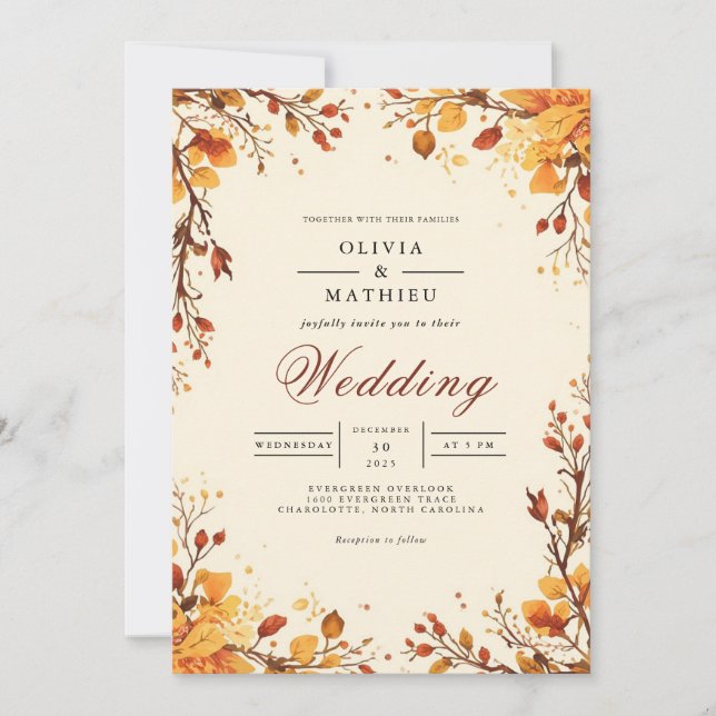 Invitation Mariage florissant de la branche automnale (Devant)