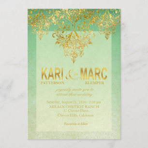 Invitation Mariage florissant de la Parties scintillant Mint