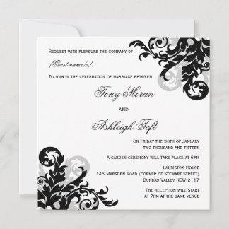 Invitation Mariage florissant noir et argent