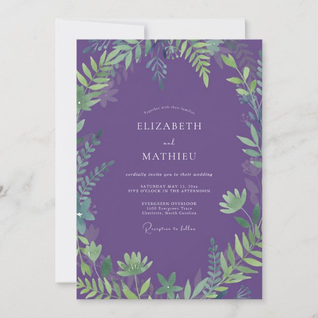 Invitation Mariage Florissant Pourpre (Devant)