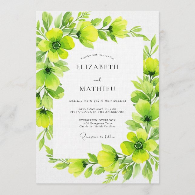 Invitation Mariage Florissant Vert Citron (Devant)