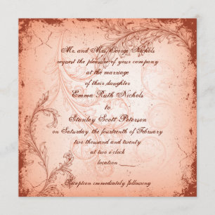 Invitation mariage florissant vintage feuille de corail
