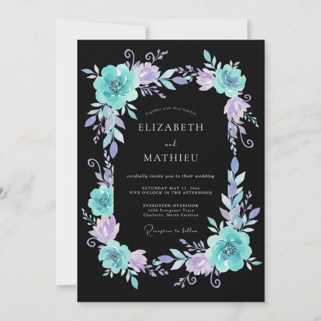 Invitation Mariage Flourissant de Lavande Sarcelle (Devant)