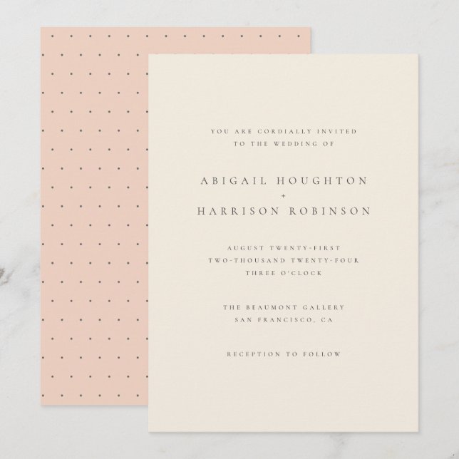 Invitation Mariage Flush & Cream en typographie simple et chi (Devant / Derrière)