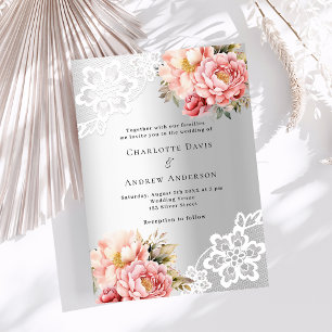 Invitation Mariage flûte rose argent