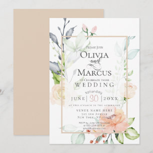 Invitation MARIAGE   Flux rose de la pêche au printemps