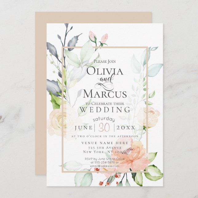 Invitation MARIAGE | Flux rose de la pêche au printemps (Devant / Derrière)