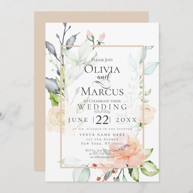 Invitation MARIAGE | Flux rose de la pêche au printemps (Devant / Derrière)