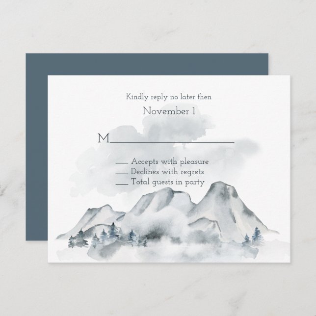 Invitation Mariage Foggy Mountain Watercolor RSVP (Devant / Derrière)