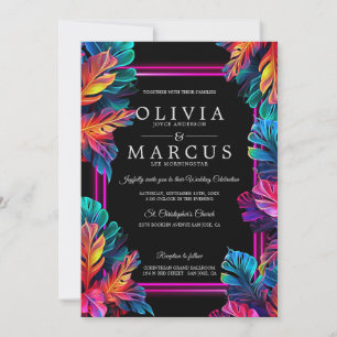 Invitation Mariage Foliage Tropical Superbe au néon2