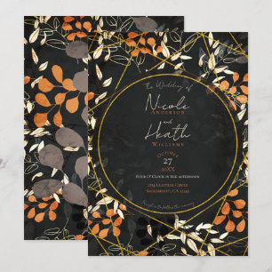 Invitation Mariage Foncé Floral Orange Doré Automnal Gras