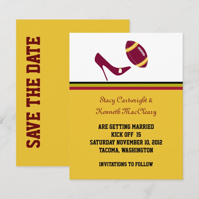 Invitation Mariage Football Rouge et Jaune Save The Date (Devant / Derrière)