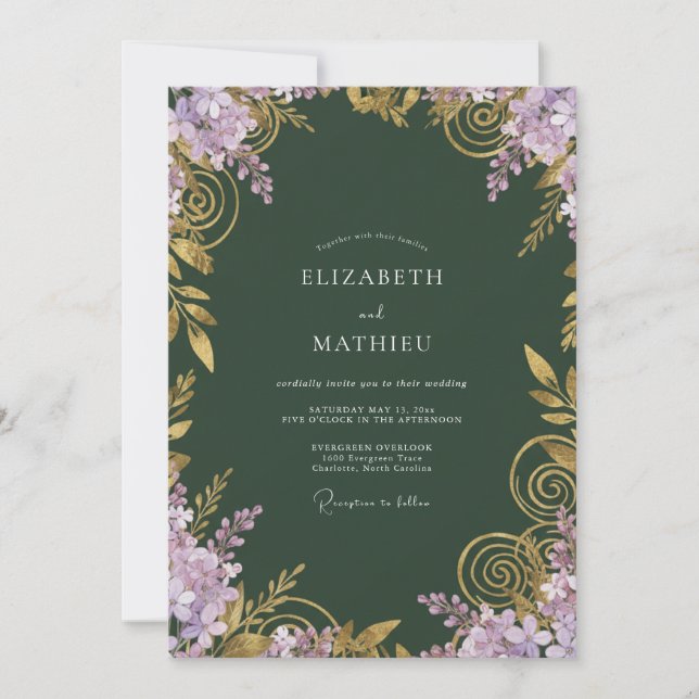 Invitation Mariage Forest Lavande Filigrane Eucalyptus (Devant)