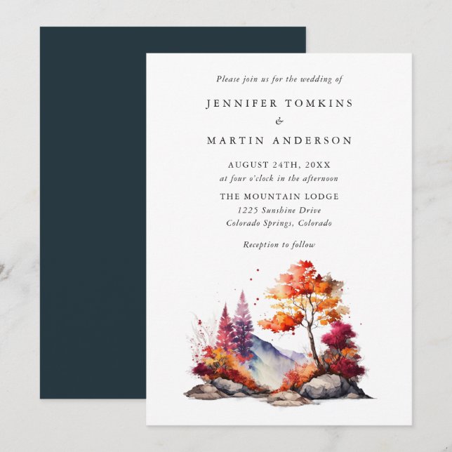 Invitation Mariage forestier d'automne de Mountain Fall (Devant / Derrière)