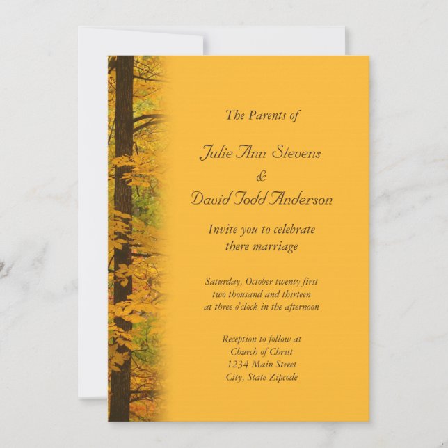 Invitation Mariage forestier d'automne jaune (Devant)