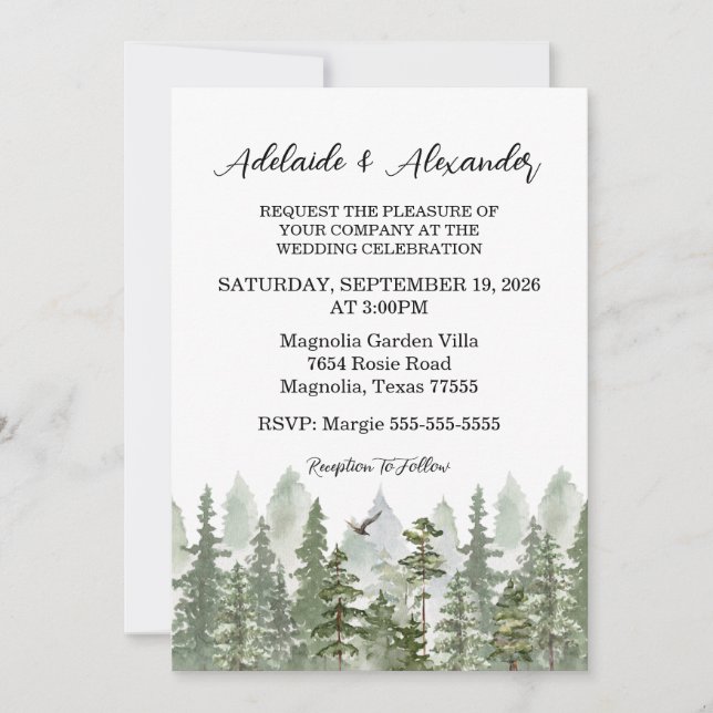 Invitation Mariage forestier de bois vert (Devant)