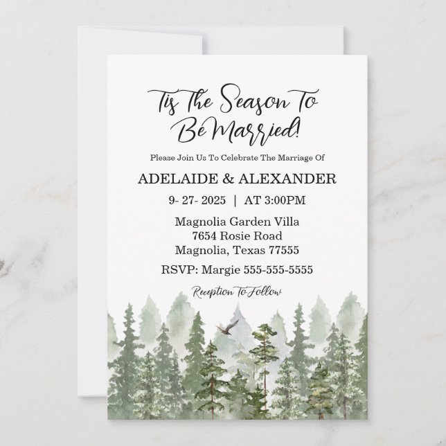 Invitation Mariage forestier de bois vert (Devant)