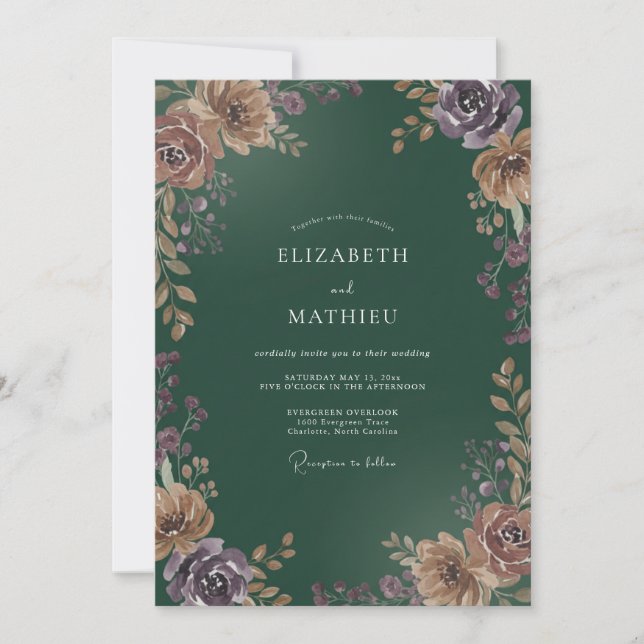 Invitation Mariage Forestier Dusty Mauve Ranunculus Eucalyptu (Devant)