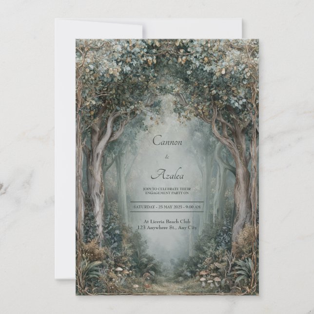 Invitation Mariage forestier enchanté Art Nouveau (Devant)