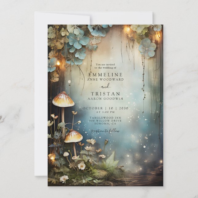 Invitation Mariage forestier enchanté | Champignons magiques (Devant)