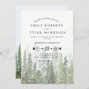 Invitation Mariage forestier Rustique Aquarelle Pine Trees