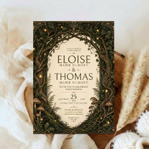 Invitation Mariage Forêt Enchantée Bois Fée Moussu Vert