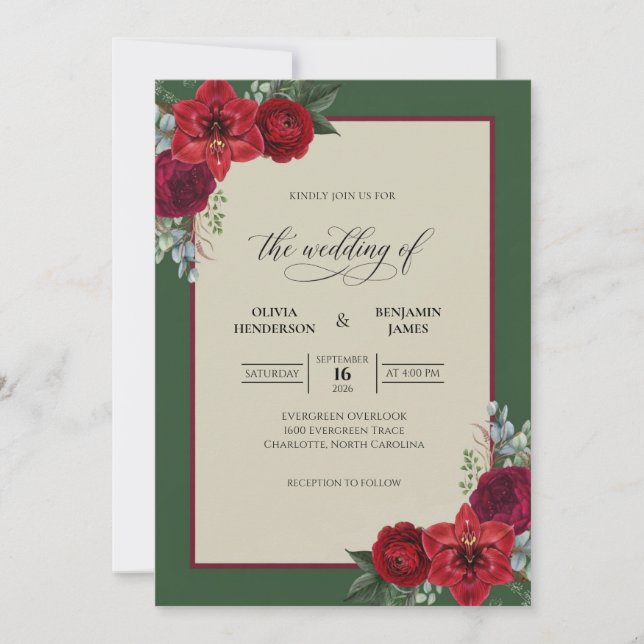 Invitation Mariage Fôret Floraison Vin (Devant)