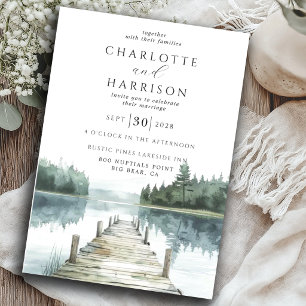 Invitation Mariage forêt montagne lac aquarelle 