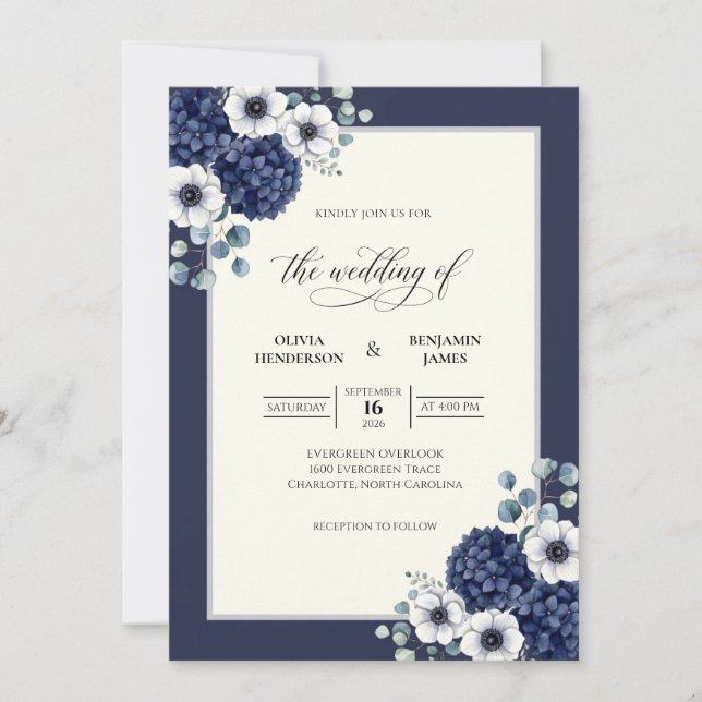 Invitation Mariage Formel Anémone de Minuit (Devant)
