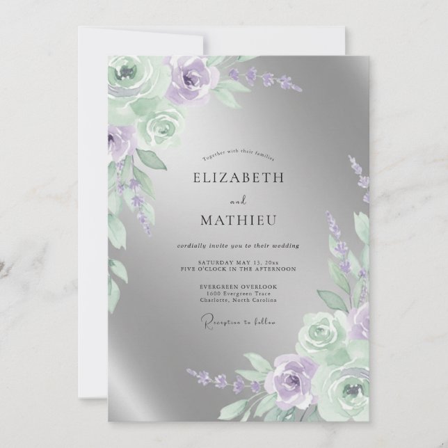Invitation Mariage Formel Argenté Radieux (Devant)