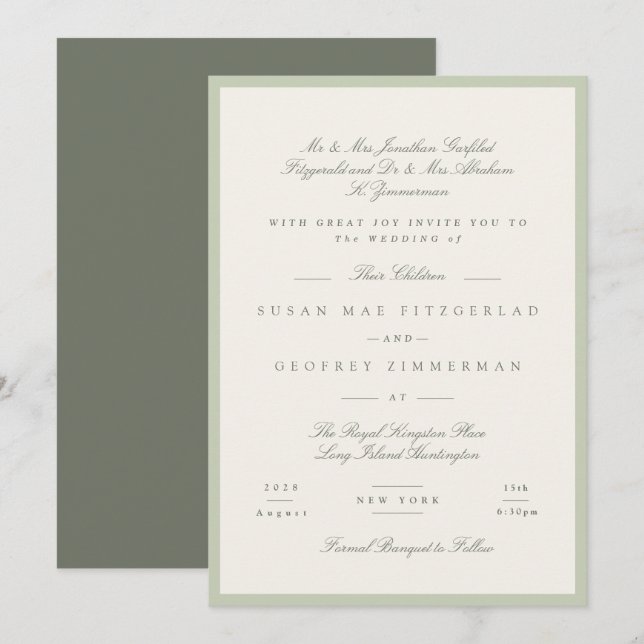 Invitation Mariage Formel au Pistache Doux (Devant / Derrière)