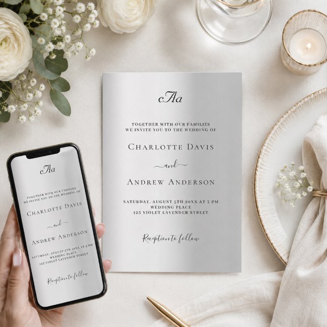 Invitation Mariage formel avec monogramme argenté (Créateur téléchargé)