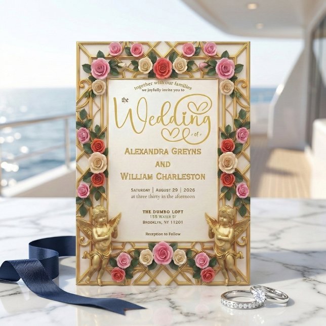 Invitation Mariage Formel Baroque Ange et Rose Poussiéreuse (Créateur téléchargé)