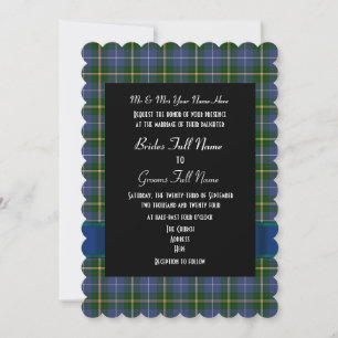 Invitation Mariage formel bleu et vert tartan plaid