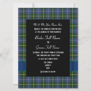 Invitation Mariage formel bleu et vert tartan plaid