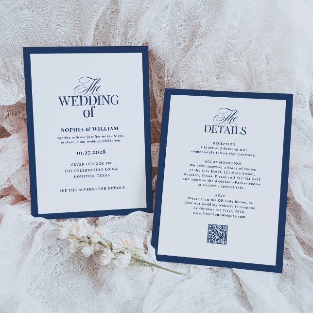Invitation Mariage Formel Bleu Marine avec Code QR de RSVP (Créateur téléchargé)