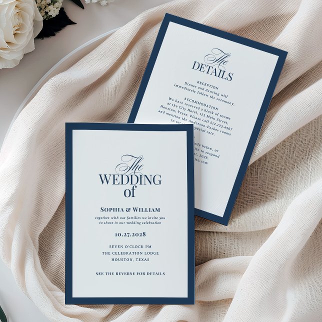 Invitation Mariage Formel Bleu Marine avec Code QR de RSVP (Créateur téléchargé)