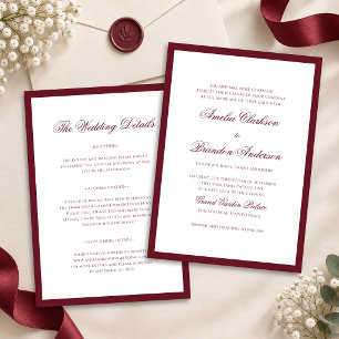 Invitation Mariage Formel Bordure Script Bourgogne Profond Bu