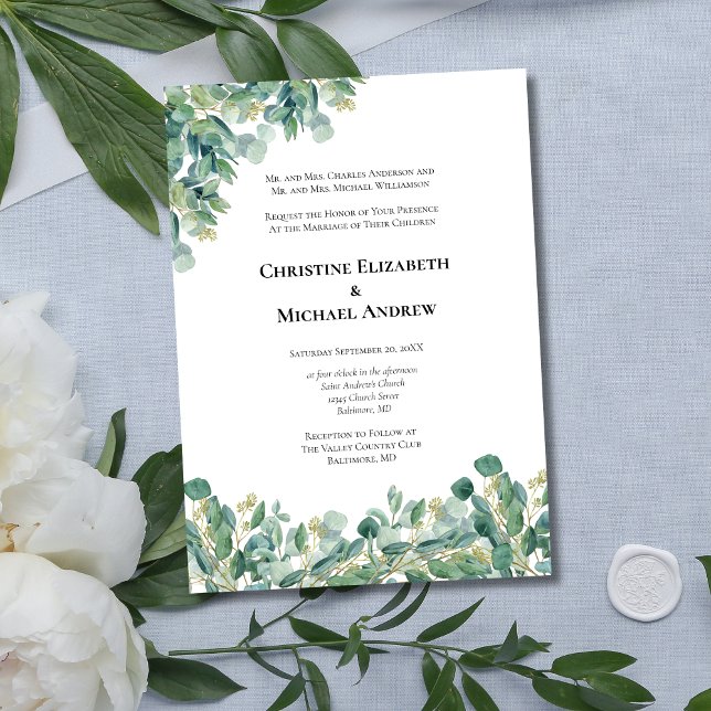 Invitation Mariage Formel Botanique à la Eucalyptus  (Eucalyptus Greenery Formal Traditional Wedding invitation)